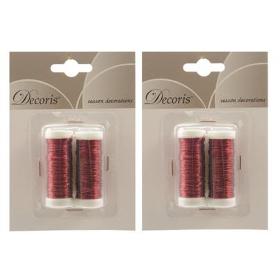 Binddraad/wikkeldraad - 2x rolletjes - rood - 30 m x 0,3 mm - hobbydraad/bloemendraad Binddraad/wikkeldraad - 2x rolletjes - rood - 30 m x 0,3 mm - hobbydraad/bloemendraad