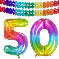 Folat Verjaardag Leeftijd folieballon - 50 jaar - multi kleuren - 86 cm - incl 2x slingers