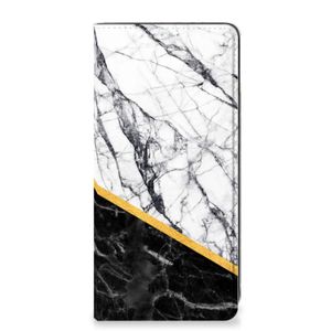 Samsung Galaxy A21s Standcase Marmer Wit Zwart - Origineel Cadeau Man