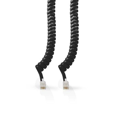 Nedis Telecomkabel | RJ10 Male | RJ10 Male | 2.00 m | Kabel design: Gekruld | Kabeltype: RJ10 | Zwart - TCGB90100BK20