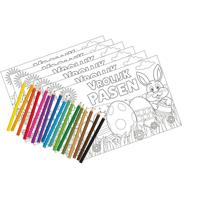Pakket 6 paas placemats kleurplaten inclusief potloden - Hobbypakket - thumbnail