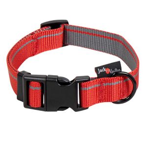 Hondenhalsband rood grijs Stripe M