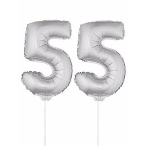Zilveren 55 jaar opblaasbaar ballon 41 cm