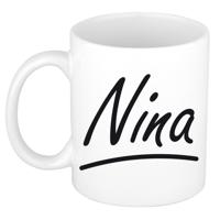 Nina Naam koffiemok - beker - met sierlijke letters - wit - 300 ml - Cadeau - Dames