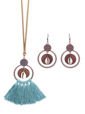3PC Retro Stijl Vakantie Vrije tijd Geometrisch Hol Kwast oorbellen Halsketting Set 3PC Retro Stijl Vakantie Vrije tijd Geometrisch Hol Kwast oorbellen Halsketting Set