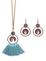 3PC Retro Stijl Vakantie Vrije tijd Geometrisch Hol Kwast oorbellen Halsketting Set - thumbnail