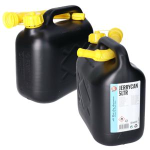 2x stuks jerrycan/benzinetank 5 liter zwart van kunststof met trechter