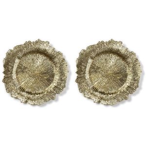 2x Kaarsenborden/plateaus goud asymmetrisch 33 cm rond