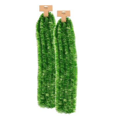 Kerstslinger - 2x - groen - folie - 270 cm - lametta - kerstboomslinger - kerstversiering