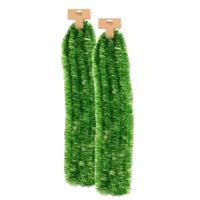 Kerstslinger - 2x - groen - folie - 270 cm - lametta - kerstboomslinger - kerstversiering