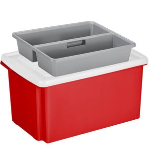 Sunware opslagbox kunststof 51 liter rood 59 x 39 x 29 cm met deksel en organiser tray - Opbergbox