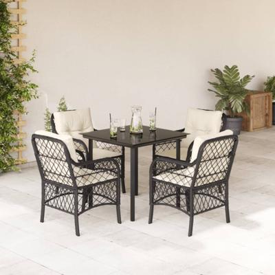5-delige Tuinset met kussens poly rattan zwart