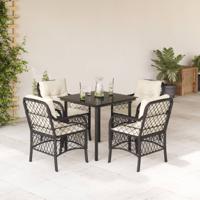 5-delige Tuinset met kussens poly rattan zwart