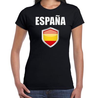 Spanje landen supporters t-shirt - zwart - dames - fan kleding - korte mouwen