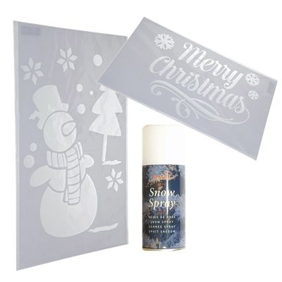 Kerst raamsjablonen - sneeuwpop en merry christmas - met sneeuwspray - 54 cm