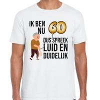 Cadeau T-shirt heren - leeftijd 60 jaar - wit - luid en duidelijk - verjaardagsfeest