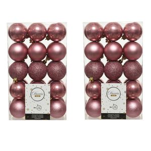 60x stuks kunststof kerstballen oudroze (velvet) 6 cm glans/mat/glitter - Kerstbal