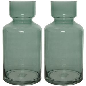 Set van 2x stuks groene vazen/bloemenvazen 6 liter van glas 15 x 30 cm