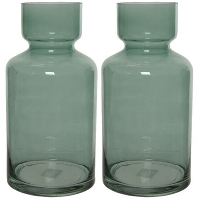Set van 2x stuks groene vazen/bloemenvazen 6 liter van glas 15 x 30 cm