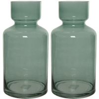 Set van 2x stuks groene vazen/bloemenvazen 6 liter van glas 15 x 30 cm - thumbnail