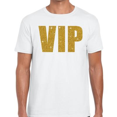 VIP tekst T-shirt - gouden glitter letters - wit - voor heren - Glitter and Glamour thema