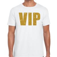 VIP tekst T-shirt - gouden glitter letters - wit - voor heren - Glitter and Glamour thema