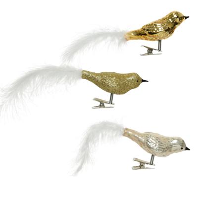 Kerst vogels - 3x st - op clip - goud - 8 cm - glas - kerstornamenten - kerstversiering - vogeltjes Kerst vogels - 3x st - op clip - goud - 8 cm - glas - kerstornamenten - kerstversiering - vogeltjes