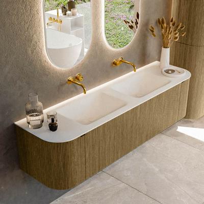 Badmeubel Mondiaz Kurve | 170 cm cm | Meubelkleur Dusk | Wastafelkleur Talc | Solid surface | Wasbak beiden zijden spoelbak | Zonder kraangat(en)