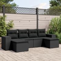 6-delige Loungeset met kussens poly rattan zwart