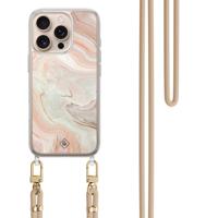 iPhone 16 Pro hoesje met beige koord - Marmer waves