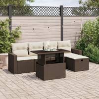 6-delige Loungeset met kussens poly rattan bruin