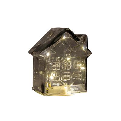 Huisje glas LED 12,5x7,5 grijs - Annas collection