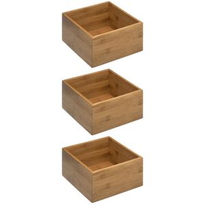 Set van 3x stuks opberg/sorteer/kast/lade verdelers vakjes bamboe hout 18 x 18 x 9.5 cm