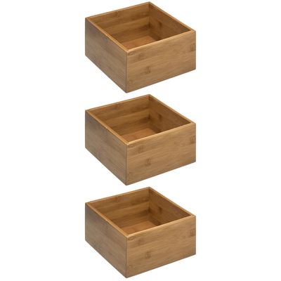 Set van 3x stuks opberg/sorteer/kast/lade verdelers vakjes bamboe hout 18 x 18 x 9.5 cm Set van 3x stuks opberg/sorteer/kast/lade verdelers vakjes bamboe hout 18 x 18 x 9.5 cm