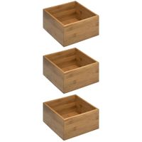 Set van 3x stuks opberg/sorteer/kast/lade verdelers vakjes bamboe hout 18 x 18 x 9.5 cm