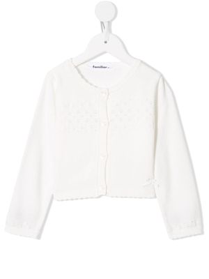 familiar cardigan en maille pointelle à bords festonnés - Blanc