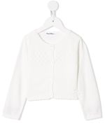 familiar cardigan en maille pointelle à bords festonnés - Blanc