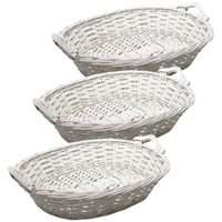 Broodmand ovaal - 3x - wit - 43 x 33 x 9 cm - mandje rotan/riet