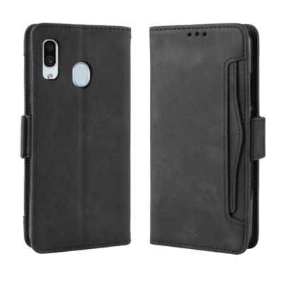 Portemonnee stijl huid voelen kalf patroon lederen draagtas voor Galaxy A40 met aparte kaartsleuf (zwart)