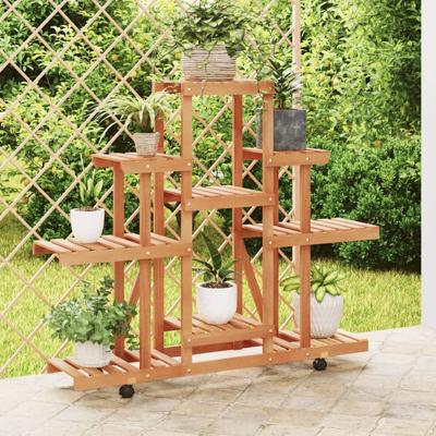Plantenstandaard met wielen 110x25x101 cm massief vurenhout