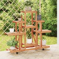 Plantenstandaard met wielen 110x25x101 cm massief vurenhout