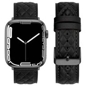 Leren bandje met diamant patroon - Zwart - Geschikt voor Apple Watch 38mm / 40mm / 41mm