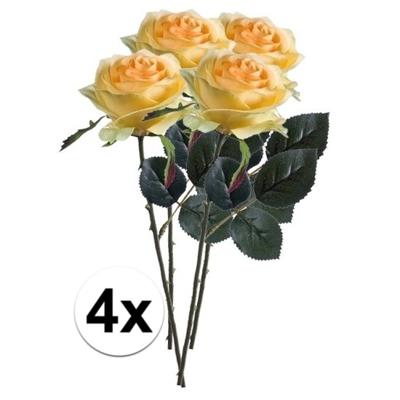Kunstbloem roos Simone - 4x - geel - 45 cm - decoratie bloemen