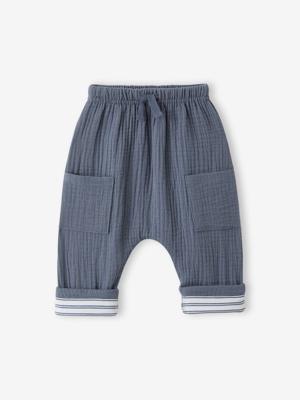 Babybroek van katoengaas blauw