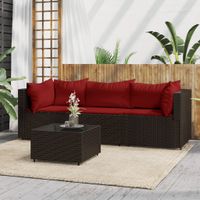 4-delige Loungeset met kussens poly rattan bruin - thumbnail