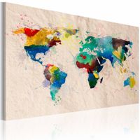Schilderij - Wereldkaart - De wereld van kleuren, Multi-gekleurd , premium print op canvas - thumbnail
