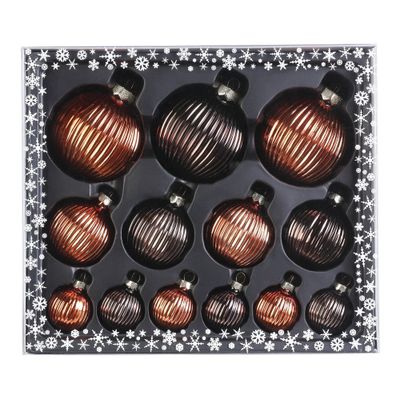 13x stuks luxe glazen kerstballen ribbel chestnut bruin tinten 4, 6, 8 cm