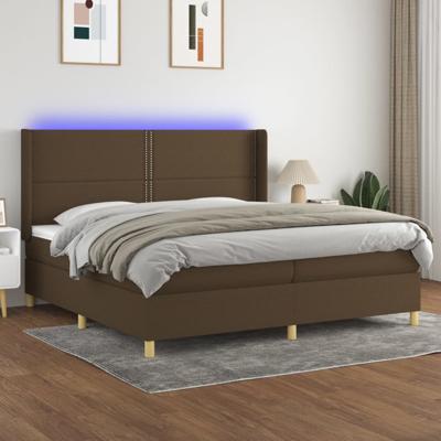 Boxspring met matras en LED stof donkerbruin 200x200 cm