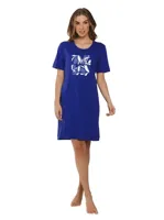Dames nachthemd korte mouw - Dark Blue -100% katoenen nachtjapon - Nachtmode dames