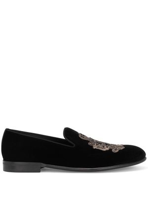 Dolce & Gabbana chaussons en velours à broderies - Noir